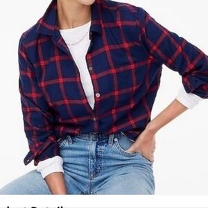 NWT J. Crew Windowpane Navy Cotton Button Down Shirt